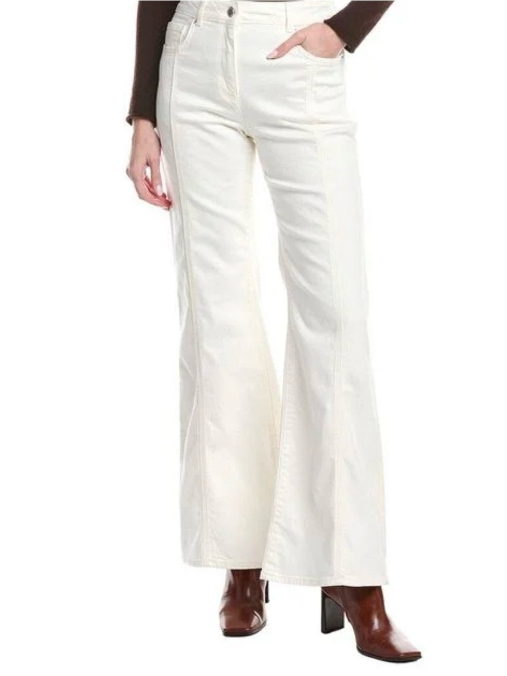 Reiss Juniper High Rise Flare Jeans Ecru White 29R Front Seam Full Length $225